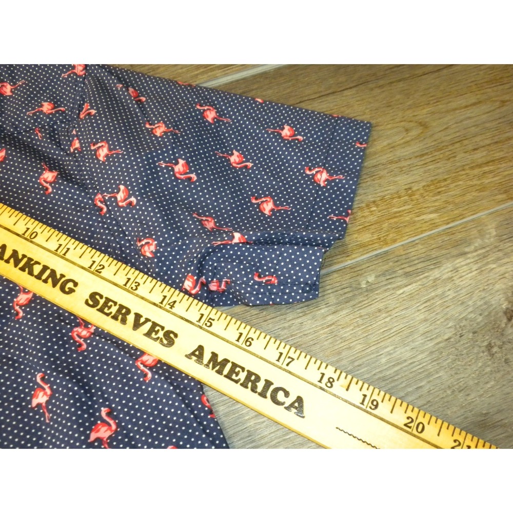 Molokai Surf Co Shirt Mens M Blue Polka Dot Pink Flamingo AOP Dotted Flamingo - Picture 7 of 8